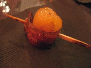 Bacon-wrapped apricot