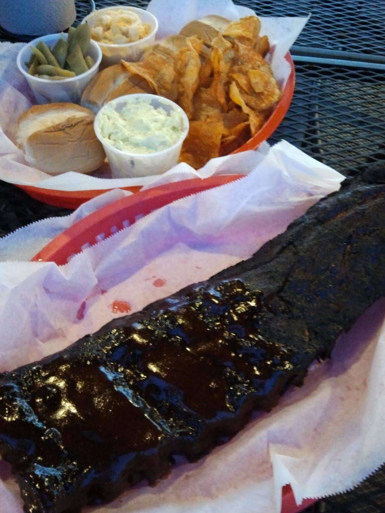 Slab of ribs and sides at Central BBQ