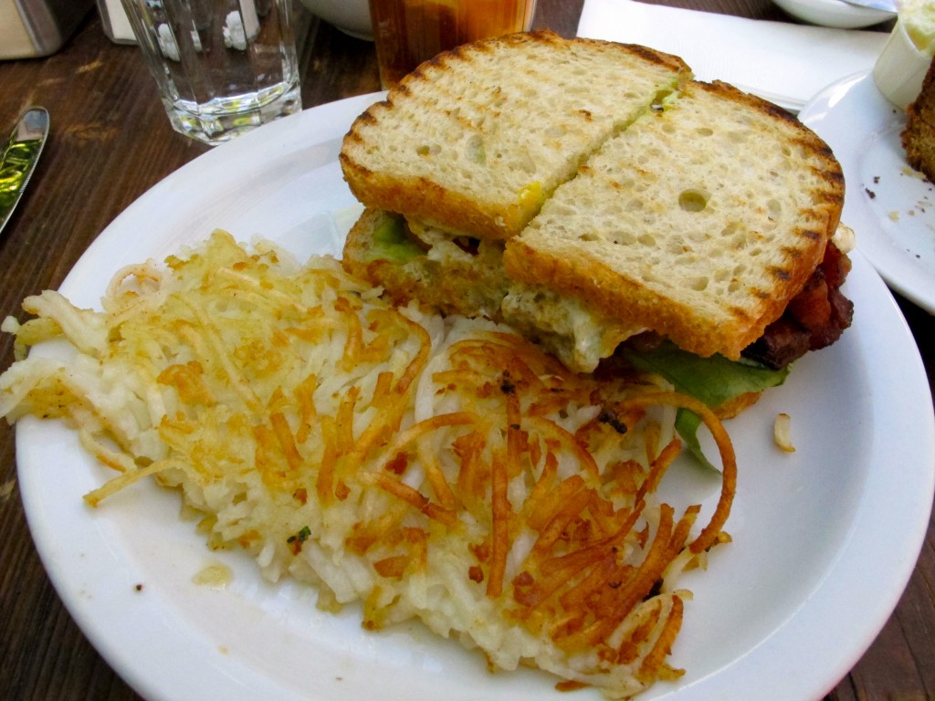 Hash browns, fried egg sandwich