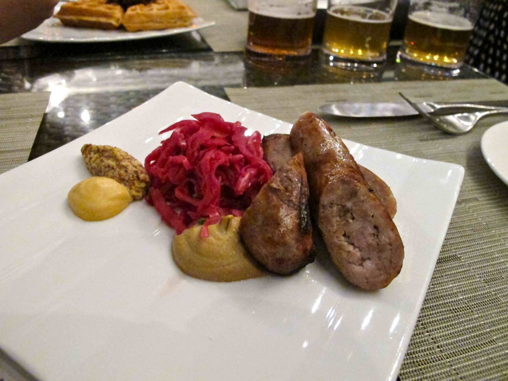Sausage, sauerkraut and mustards at the W Los Angeles' The Backyard